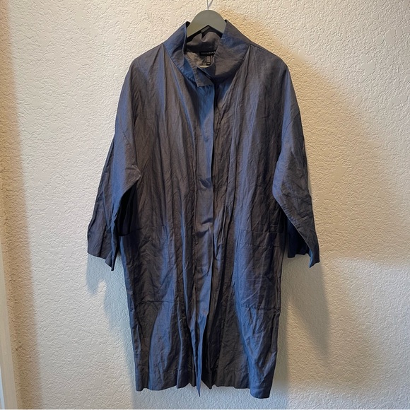 Eileen Fisher graphite colored  minimalist hidden button trench/jacket, size L - Picture 1 of 10